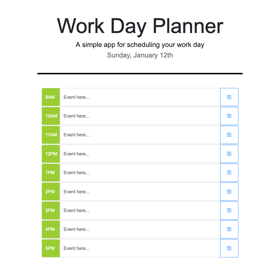 Screenshot of my day planner app